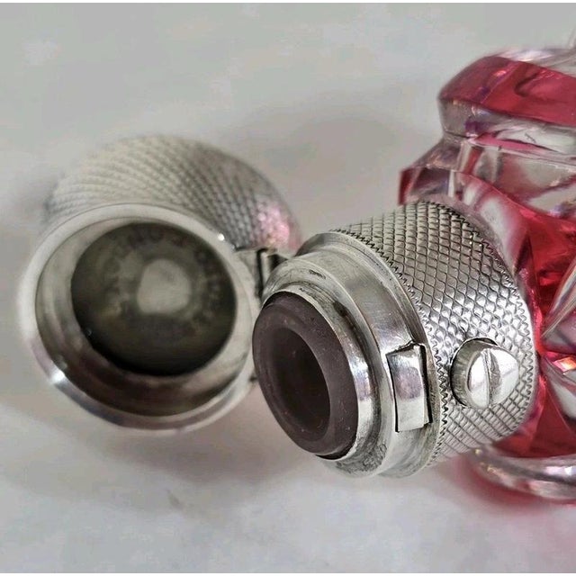 Antique Victorian Bohemian Cut Glass Vanity Scent Bottle with Silver Mount For Sale - Image 9 of 18