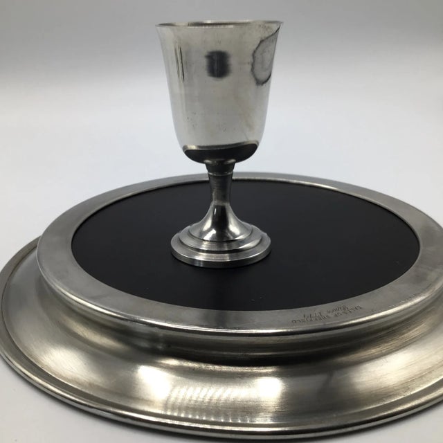 1960s Pewter Eales of Sheffield Serving Tray and 6 English Pewter Stemmed Aperitif Glasses - Set of 7 For Sale - Image 5 of 13
