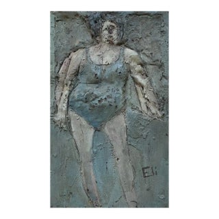 Rare 1964 James Havard Figurative Oil Painting "Jersey Girl" on Carved Wax With Gold Underlayer - Signed For Sale