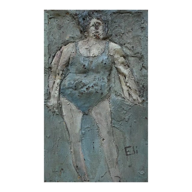 Rare 1964 James Havard Figurative Oil Painting "Jersey Girl" on Carved Wax With Gold Underlayer - Signed For Sale