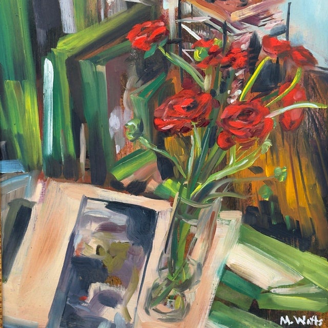Vintage Original Oil Painting Red Roses Still Life For Sale In Tampa - Image 6 of 13