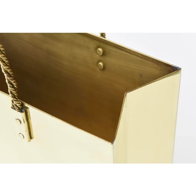 Brass Vintage Brass Shopping Bag Sculpture or Magazine Holder With Braided Handles, 1970's For Sale - Image 8 of 10