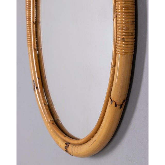 Brown Vintage Oval Wall Mirror in Bamboo, Italy, 1960s For Sale - Image 8 of 11