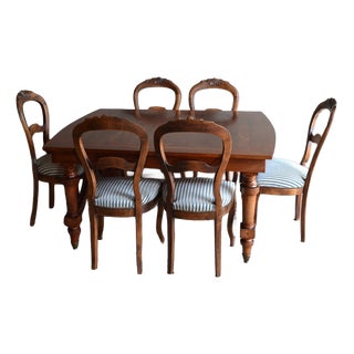 Antique Mahogany Dining Table with Chairs, 1800s, Set of 7 For Sale