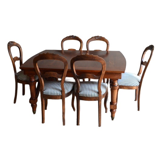 Antique Mahogany Dining Table with Chairs, 1800s, Set of 7 For Sale
