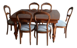 Antique Mahogany Dining Table with Chairs, 1800s, Set of 7