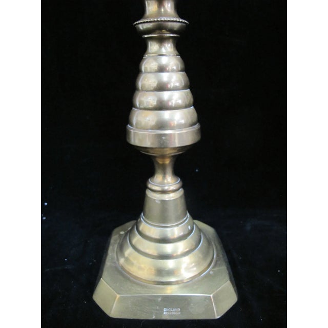 Antique English Brass Beehive & Diamond 14" Candle Holder Candlesticks For Sale - Image 4 of 10