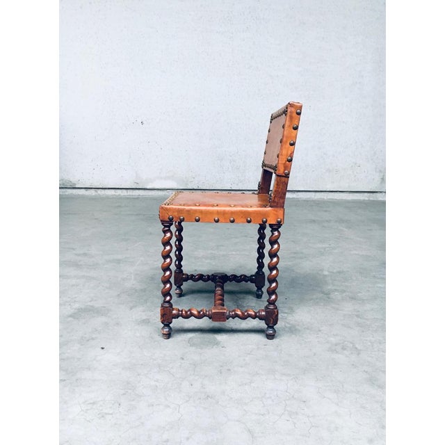 English Cromwellian Style Tan Leather & Oak Side Chairs, Early 1900s, Set of 4 For Sale - Image 15 of 18