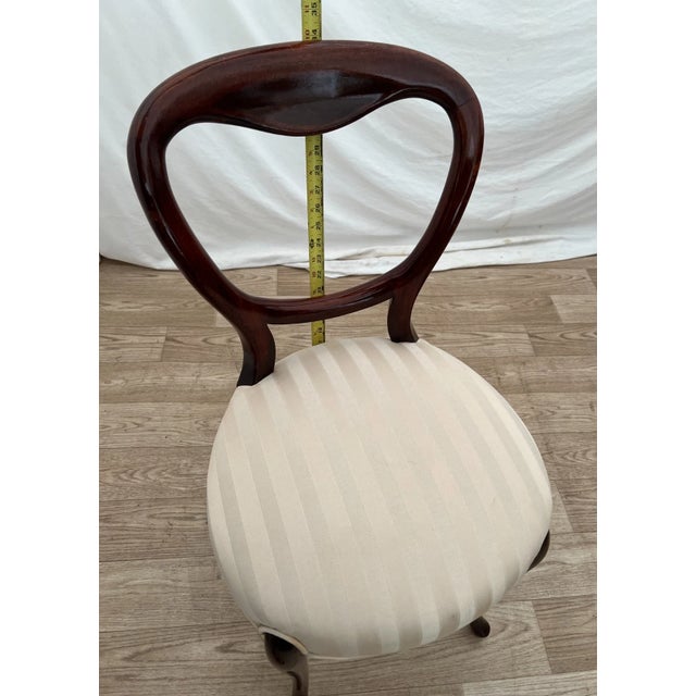 1940s Accent Chair Heart Shaped Back in Solid Mahogany & Stripe Damask For Sale - Image 12 of 13