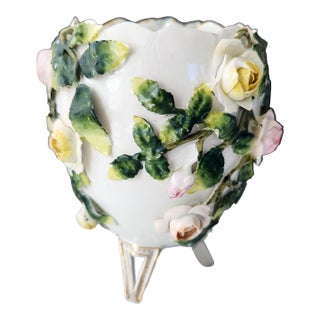 Antique Continental Porcelain Vase With Applied Roses, Art Nouveau, Circa 1900 For Sale