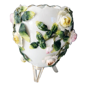Antique Continental Porcelain Vase With Applied Roses, Art Nouveau, Circa 1900