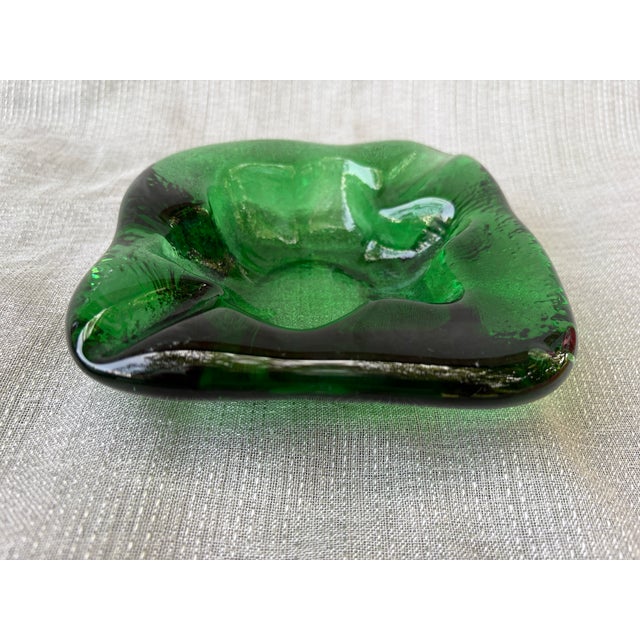 Chunky 60's Blenko Style Green Glass Catchall Ashtray For Sale - Image 13 of 15