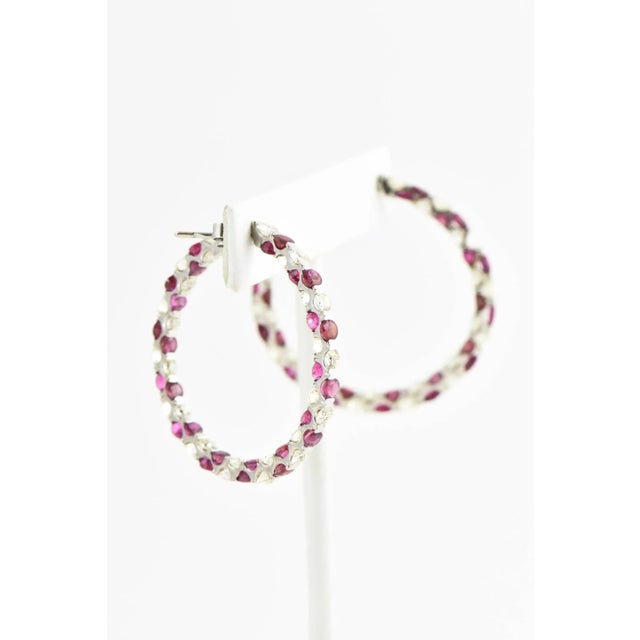 Early 21st Century Large Ruby Diamond White Gold Hoops - 2 Pieces For Sale - Image 5 of 11