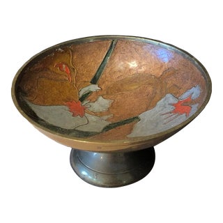 1970s Petite Vintage Brass Footed Trinket Bowl With Lilies For Sale