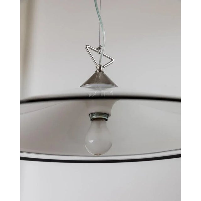 Black Large Vintage Ceiling Light in White Murano Glass with Black Rim and Stainless Steel, Italy, 1970s For Sale - Image 8 of 11