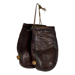 Unique Decorative Vintage Pair of Handmade Boxing Practice Gloves in Leather, Horse Hair, and Wood Sticks For Sale