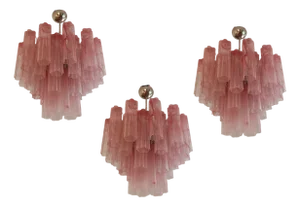 Bold Eclectic Pink Swirled Murano Chandeliers, Set of 3