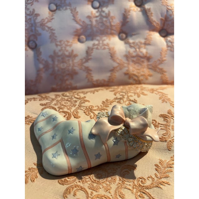 Small Vintage Lennox Christmas Cat Sleeping in Stocking Knick Knack For Sale - Image 4 of 6