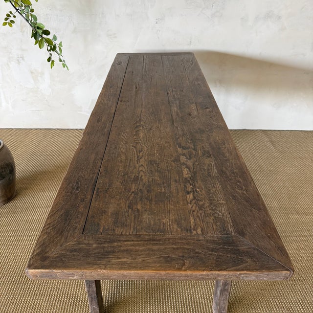 Early 20th Century Antique Elm Wood Console With Painted Finish 3 Drawers 82" For Sale - Image 5 of 11