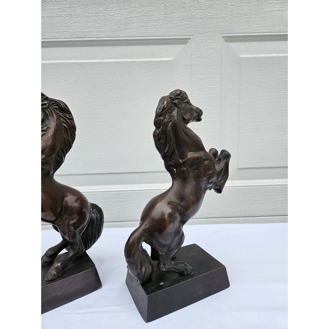 Vintage Bronze Rearing Horse Sculptures or Bookends For Sale - Image 12 of 15