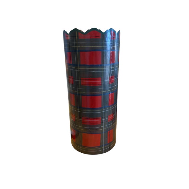 Vintage Tole Red Plaid Umbrella Stand For Sale - Image 4 of 7