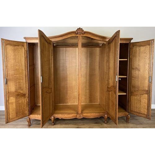 Vintage French Louis XVI Style Oak 4-Door Armoire For Sale - Image 11 of 12