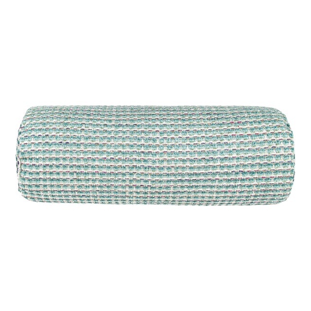 The House Of Scalamandré Heatherton Bolster Pillow In Aquamarine For Sale