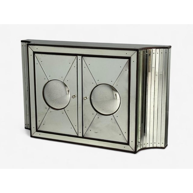 Art Deco Style, Antique Glass and Painted Wood Concave Mirrored Cabinets, A Pair For Sale - Image 4 of 13