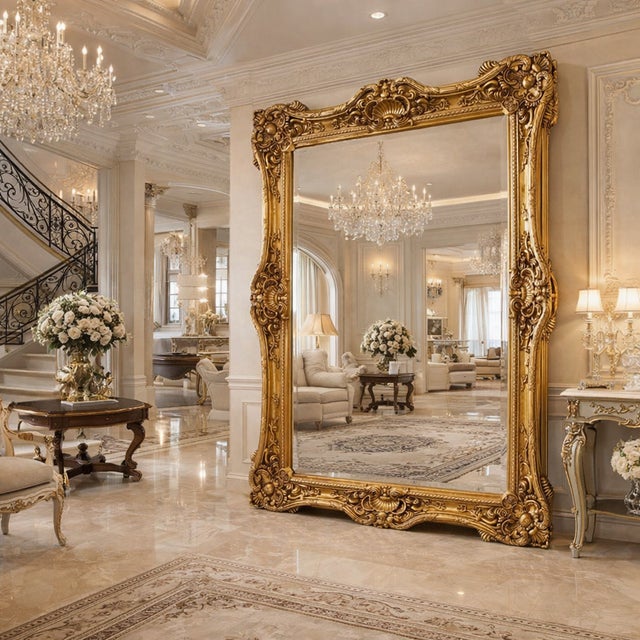 Make an unforgettable statement with this extraordinary 7.5-foot-tall French Baroque-inspired mirror, featuring an...
