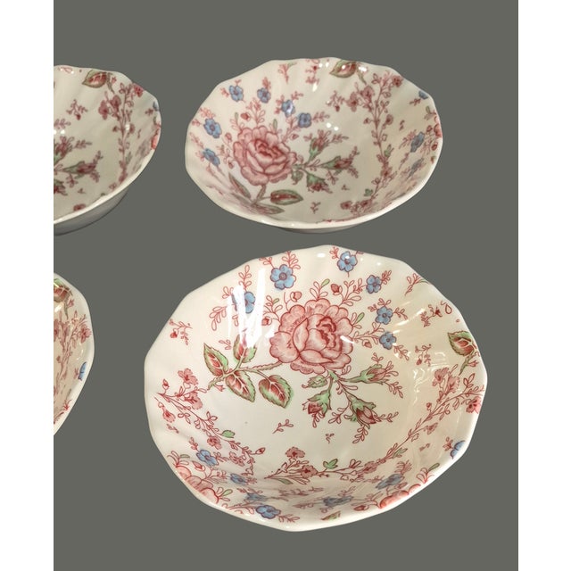 Johnson Brothers Vintage Set of 4 Pink Rose Chintz Johnson Bros. Ironstone England Breakfast Bowls #1 For Sale - Image 4 of 8