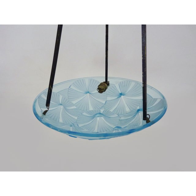 Metal Vintage Art Deco Pendant Light in Blue Glass Paste from Verrerie Dart Degué, 1920s For Sale - Image 7 of 10