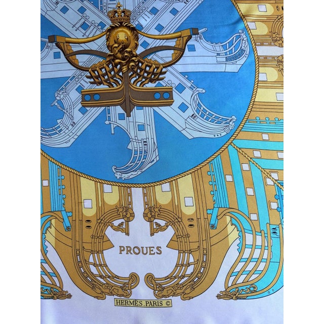 Blue HERMÈS PROUES 1973 Silk Scarf designed by Ledoux Philippe For Sale - Image 8 of 12