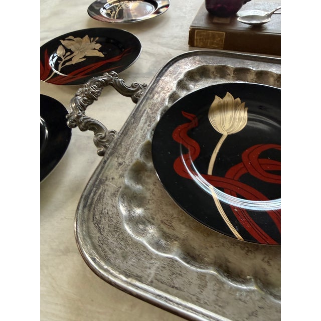 Fitz and Floyd 1979 Imperial Garden Black Floral 7.5” Plates 1979 Vintage - Set of 4 For Sale In Chicago - Image 6 of 12