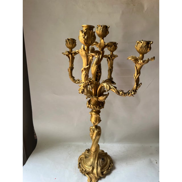 Early 20th Century French Gilt Brass Louis XV Style 5 Light Candelabra For Sale - Image 9 of 12
