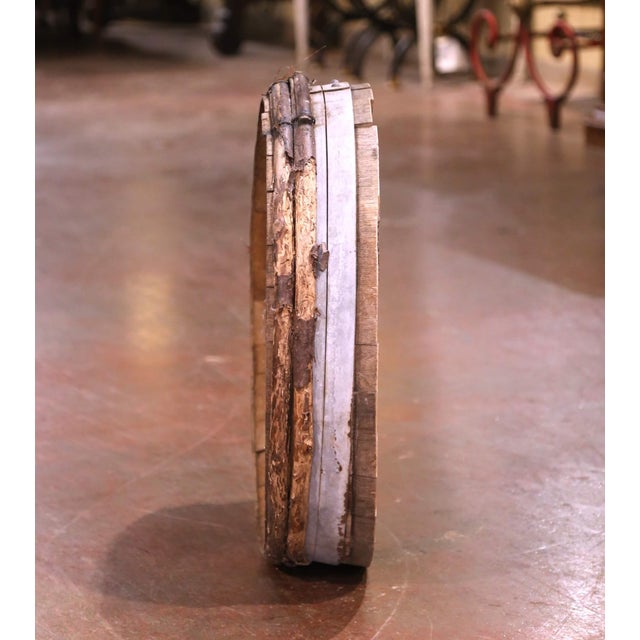 Mid-Century French Oak and Iron Decorative Wine Barrel Top Dated, 1960 For Sale - Image 4 of 8