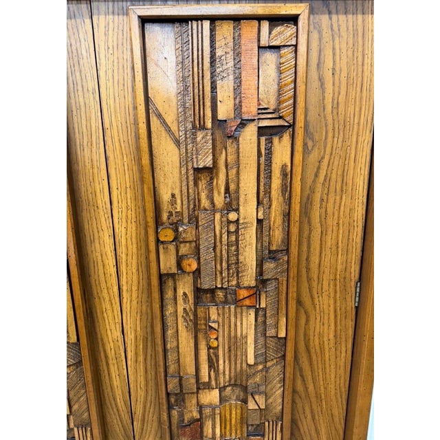 Brown Mid-Century Modern Lane Pueblo Brutalist Oak Armoire For Sale - Image 8 of 9