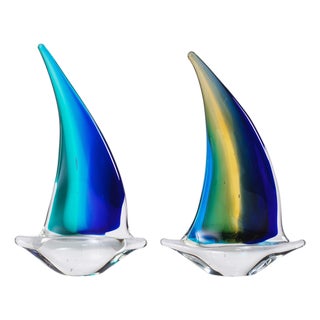 Marisol 2-Piece Assorted Set Decorative Glass Sailboats, 8" For Sale