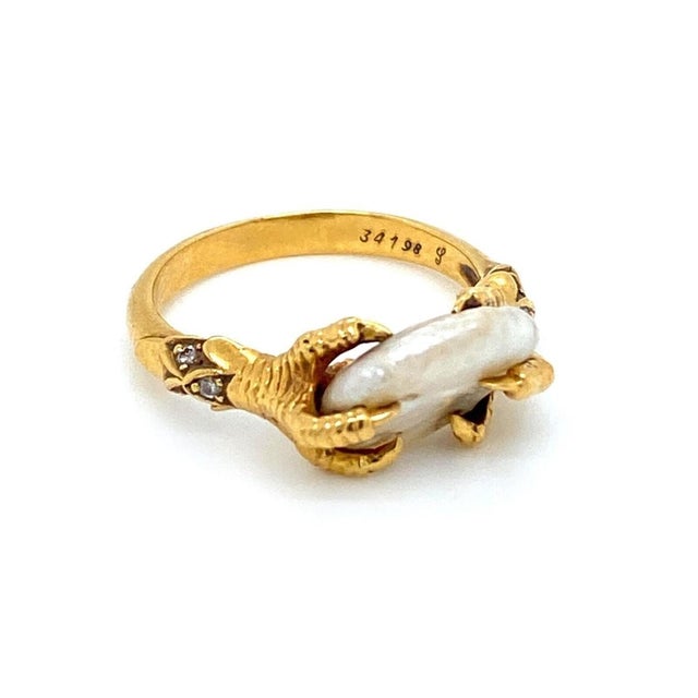 Mid 20th Century Carrera y Carrera Diamond Pearl Claw Ring 18K Yellow Gold Size 6.5 For Sale - Image 9 of 10