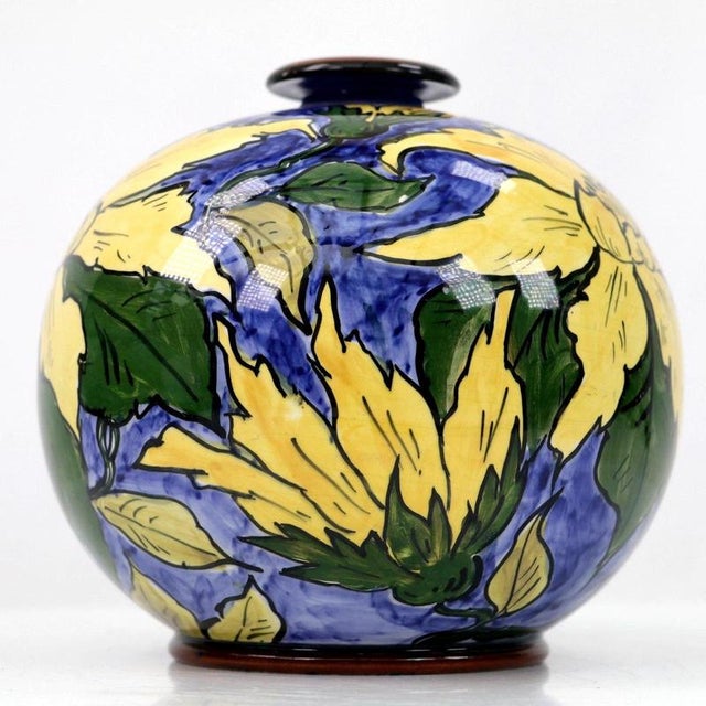 Antique Burslem Faience Floral Globe Vase from Gibsons & Sons, 1890s For Sale - Image 3 of 15