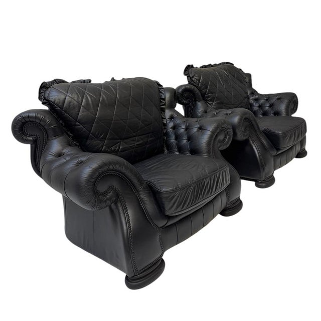 Set of Large Mid-Century Modern Chesterfield Style Lounge Chairs, 1980s, Set of 2 For Sale - Image 3 of 12