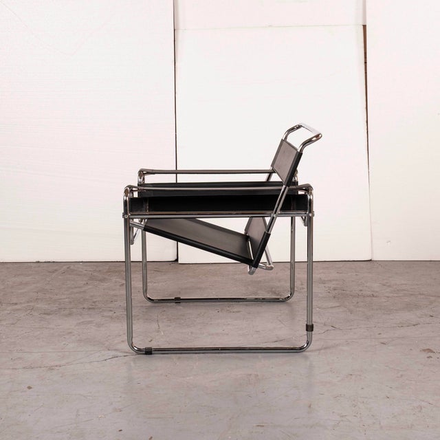 Pair of Late 20th Century Black Leather Wasilly Style Chairs, Not Labeled For Sale - Image 11 of 16