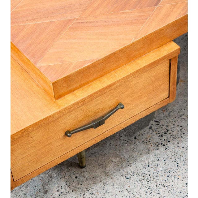 1960s Mid Century Modern Coffee Table Mahogany Drawer Blonde Wood Mansion House For Sale - Image 10 of 12