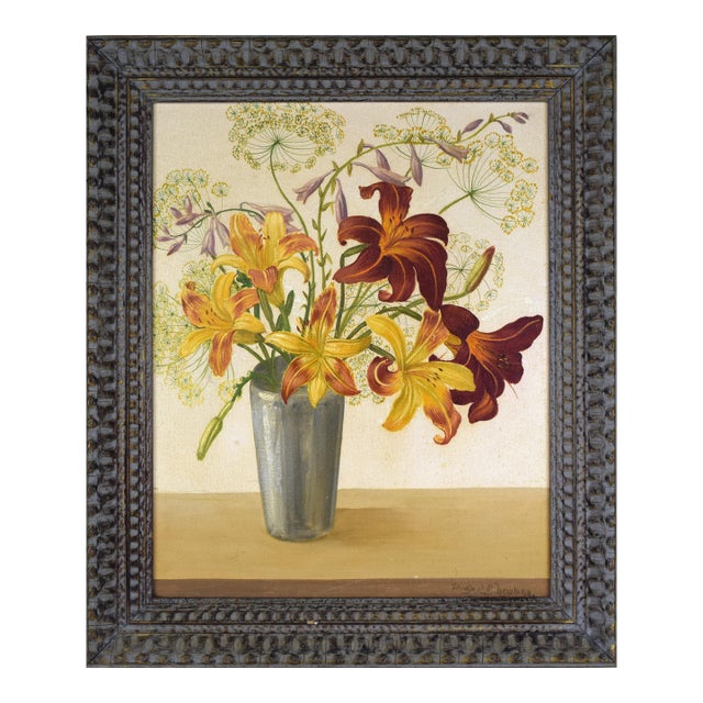 Vintage Modernist Floral Still Life Painting of Tiger Lillies by Hugo Newman For Sale
