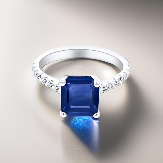 Natural Sapphire Diamond Ring 14k W Gold 3.18 TCW Certified, , Size 7 For Sale - Image 12 of 18