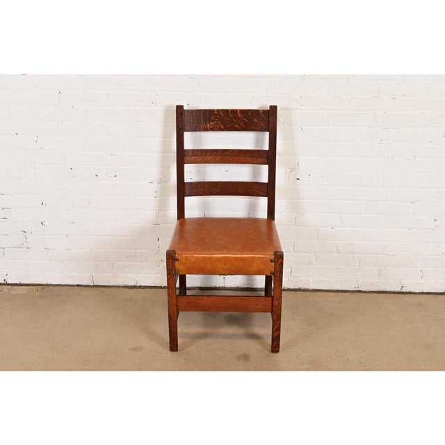 Mission L. & J. G. Stickley Antique Mission Oak Arts & Crafts Ladder Back Desk Chair or Side Chair, Circa 1910 For Sale - Image 3 of 12