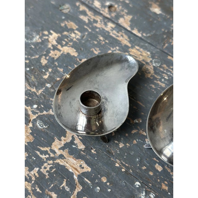 Vintage Silverplate Kidney-Shaped Candleholders, Circa 1950s For Sale - Image 9 of 12