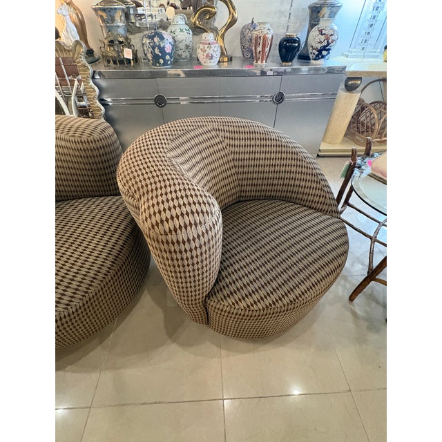 Brown Vintage Pair Vladimir Kagan Nautilus Corkscrew Swivel Lounge Chairs For Sale - Image 8 of 12