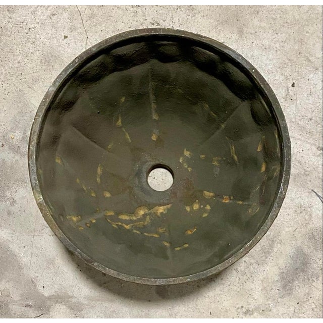 Antique Art Deco Style Ribbed Bronze Ceiling Light Plate For Sale - Image 4 of 4