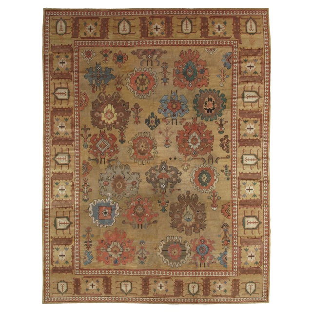 Antique Bakshaish Carpet, Oriental Persian Handmade in Tan Brown, Blue and Red For Sale - Image 13 of 13