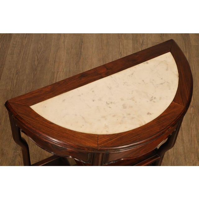 Asian Asian Style Demilune Marble Top Side Table With Tiered Shelves For Sale - Image 3 of 18